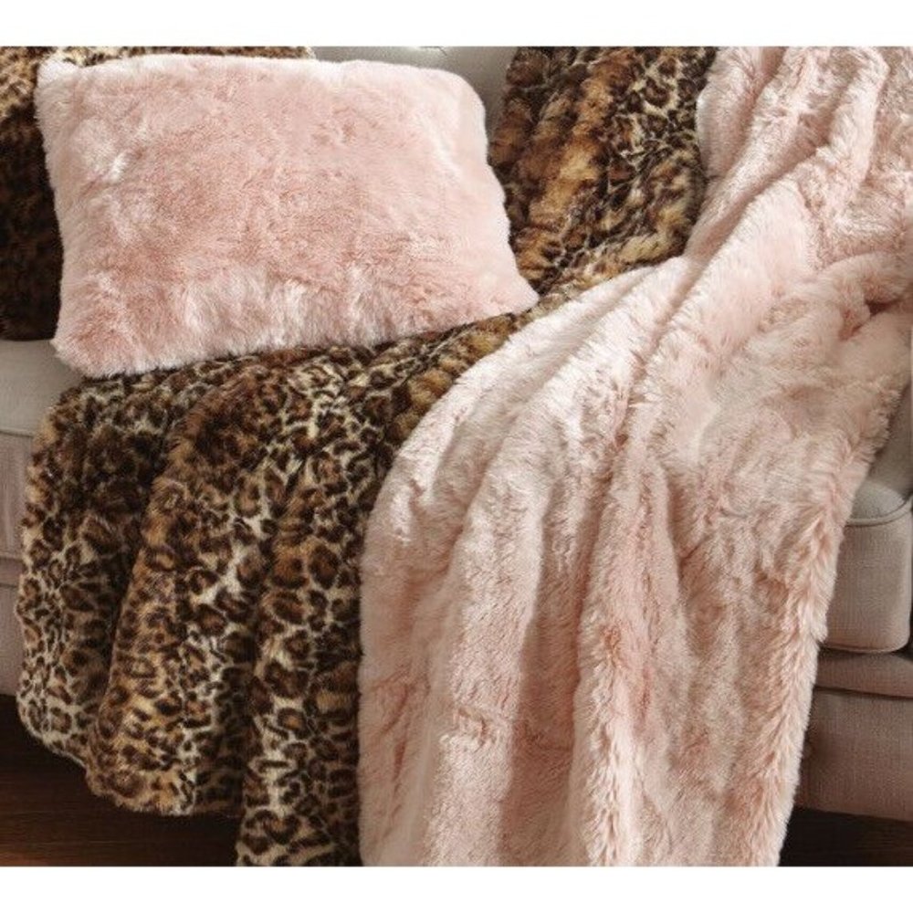 Brylane  Home Faux Plush Throw,Soft Pink 1593-21089